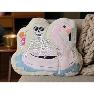 New Isaac Mizrahi Summerween Skeleton In A Pink Flamingo Float Decorative Pillow